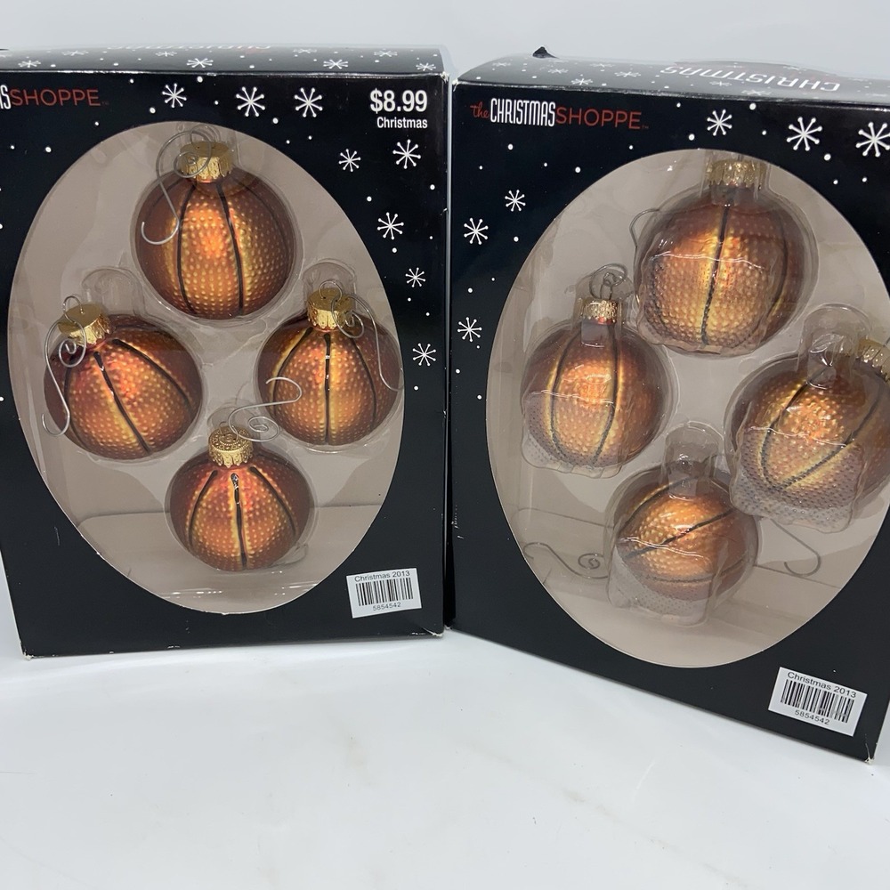 The Christmas Shoppe 8‎ NEW basketball glass ornaments 2 sets of 4 original box